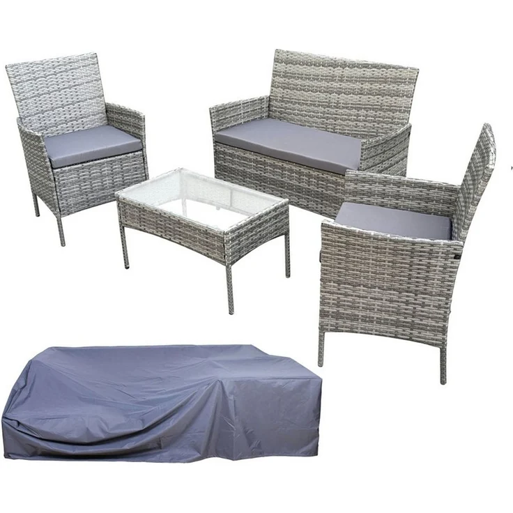 SVITA Sitzgruppe BROOKLYN, (Set, Gartenlounge mit Abdeckhaube), 4-teilig, Polyrattan Lounge Set, wetterfest, inkl. Kissen, Grau – Bild 1