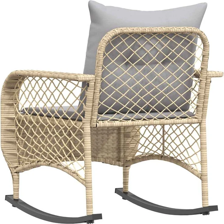 vidaXL Garten-Schaukelstuhl mit Kissen Beige Poly Rattan 4104196 – Bild 5