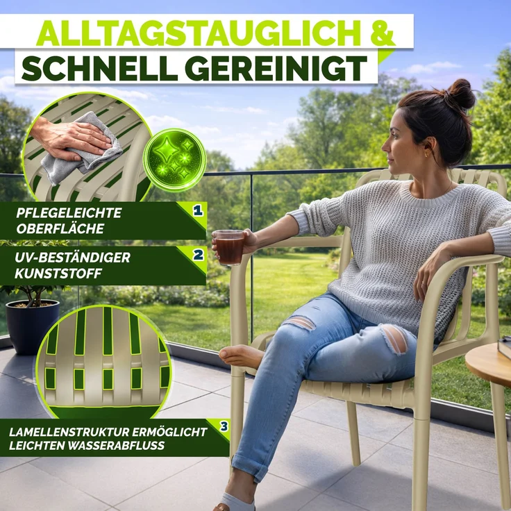 tillvex® Gartenstühle 6er Set Stapelbar Wetterfest mit Armlehne | Outdoor Stühle bis 120kg belastbar | Gartenstühle Outdoor | Terrassenstuhl Gartenmöbel Balkon Garten Terrasse – Bild 10
