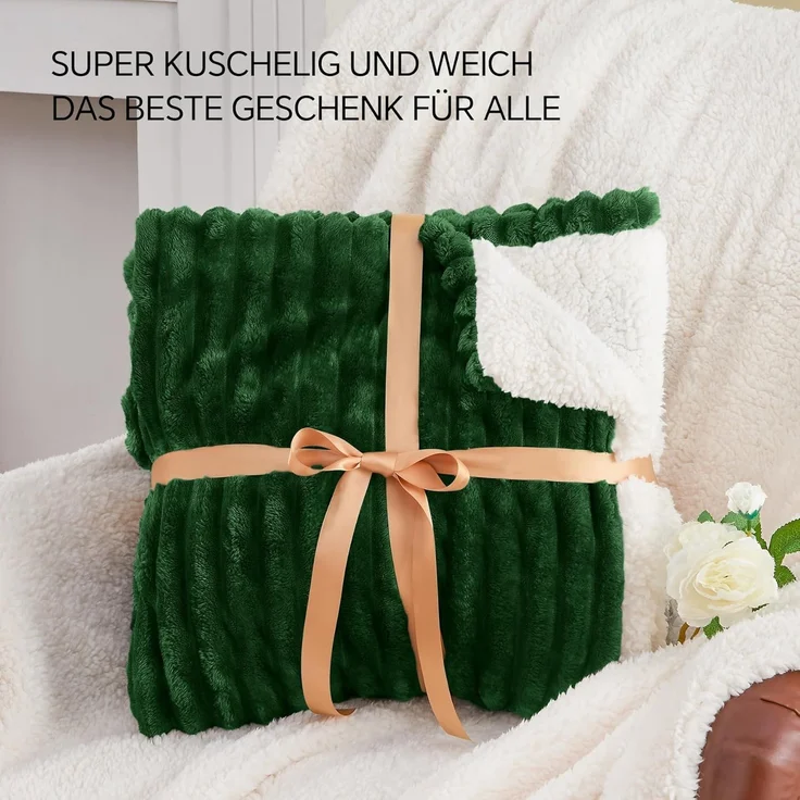 BEDELITE Kuscheldecke Flauschig Decke Klein - Dicke Sherpa Decken Grün 125x150 für Sofa, warme Cord Kuscheldecken Dunkelgrün weiche Fleecedecke Wohndecke als Sofaüberwurf für Wohnzimmer – Bild 7