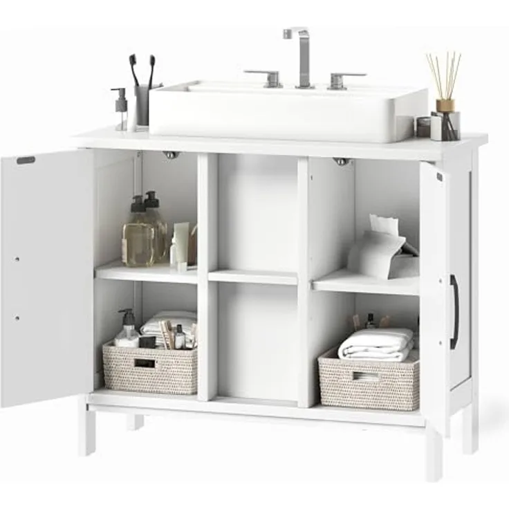 YITAHOME Waschbeckenunterschrank, Standwaschbecken Schrank mit 2 Türen, Waschtisch mit Ablage, Waschbeckenunterschrank mit U-Ausschnitt, Weiß