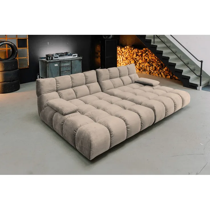 KAWOLA Big Sofa VIVIEN Velvet sand 85 x 178 x 296 cm