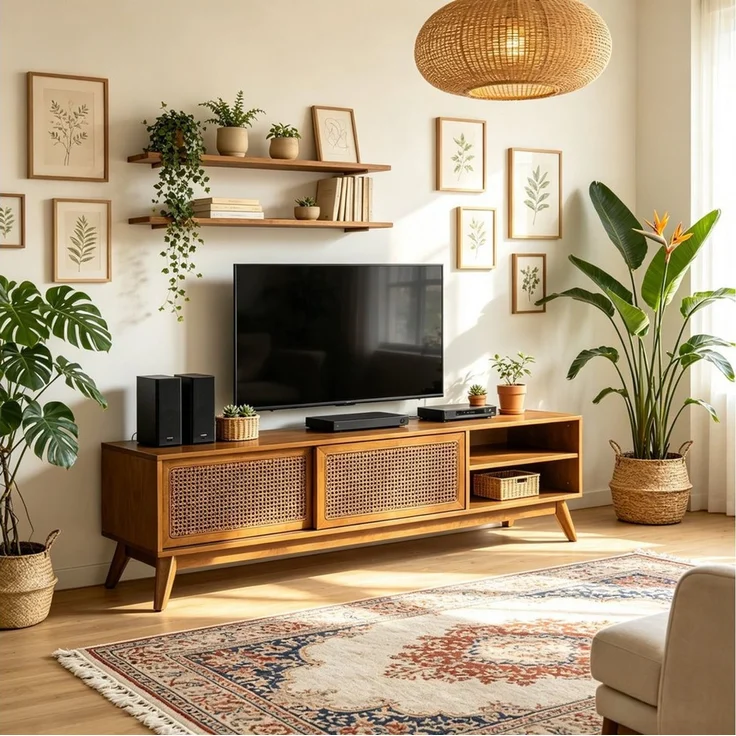 WILLIAMSPACE TV-Schrank Lumen Rattan TV-Schrank mit Echtholzfurnier & Schiebetüren – Bild 1