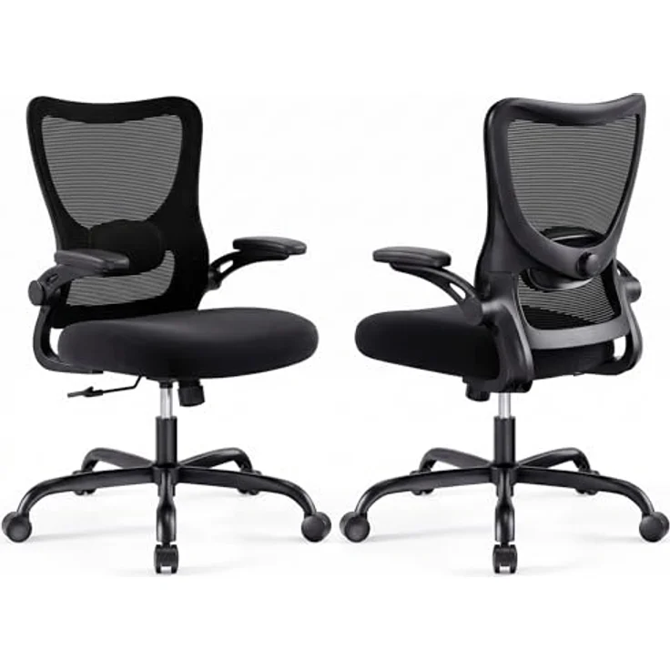 Marsail Bürostuhl Ergonomisch, Schreibtischstuhl mit 3D PU Armlehnen und Verstellbarer Lendenwirbelstütze, Drehstuhl Höhenverstellung und Wippfunktion, schreibtischstuhl aus Mesh, Bis 136kg,2pcs – Bild 1