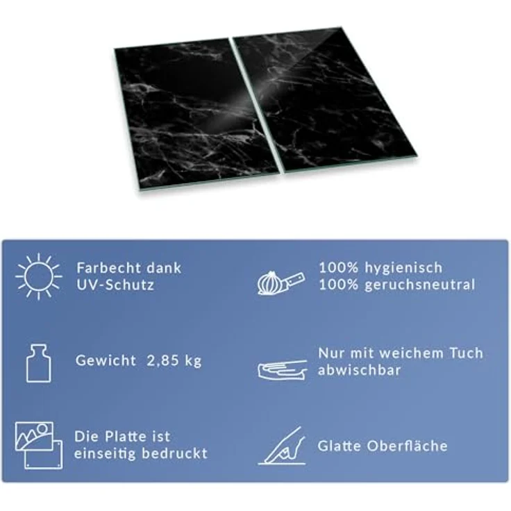 Herdabdeckplatte Abdeckung Ceranfeld Abdeckplatte Schneidebrett 2-Teilig 60x52 Marmor Schwarz- Weiss Spritzschutz Glasplatte Ceranfeldabdeckung Herdschutz Sicherheitsglas Glasschneidebrett 2 x 30 x 52 – Bild 8
