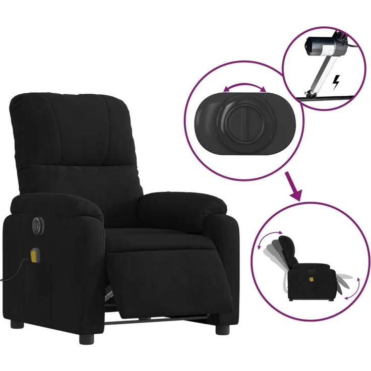 vidaXL Massagesessel Aufstehhilfe Elektrisch Schwarz Mikrofasergewebe 3204953 – Bild 4