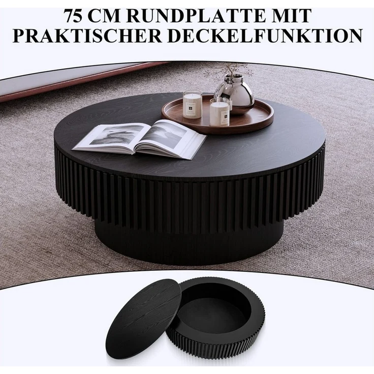 SeedWave Couchtisch mit Stauraum Sofatisch in Pilzform mit 75cm Runder Tischplatte, Wohnzimmertisch mit Massivholzfurnier – Bild 3