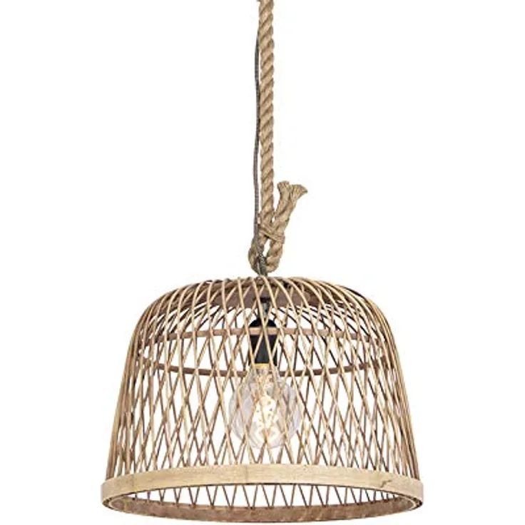 Qazqa Calamus Pendelleuchte, dimmbare Hängeleuchte in Beige, Rund, 40cm für Wohnzimmer