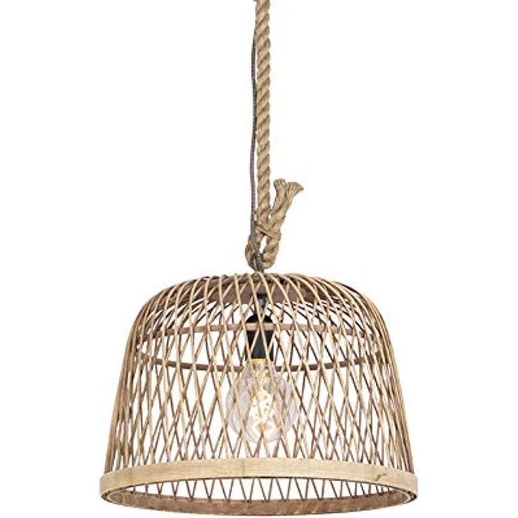 Qazqa Calamus Pendelleuchte, dimmbare Hängeleuchte in Beige, Rund, 40cm für Wohnzimmer – Bild 1