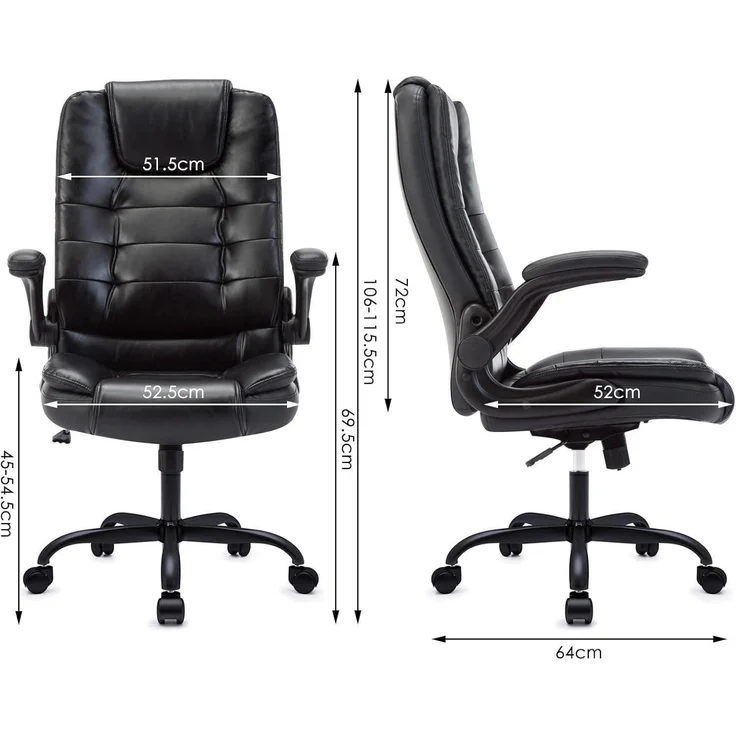 Ergonomischer Bürostuhl 360° Drehstuhl Schwarz Kunstleder 150kg – Bild 3