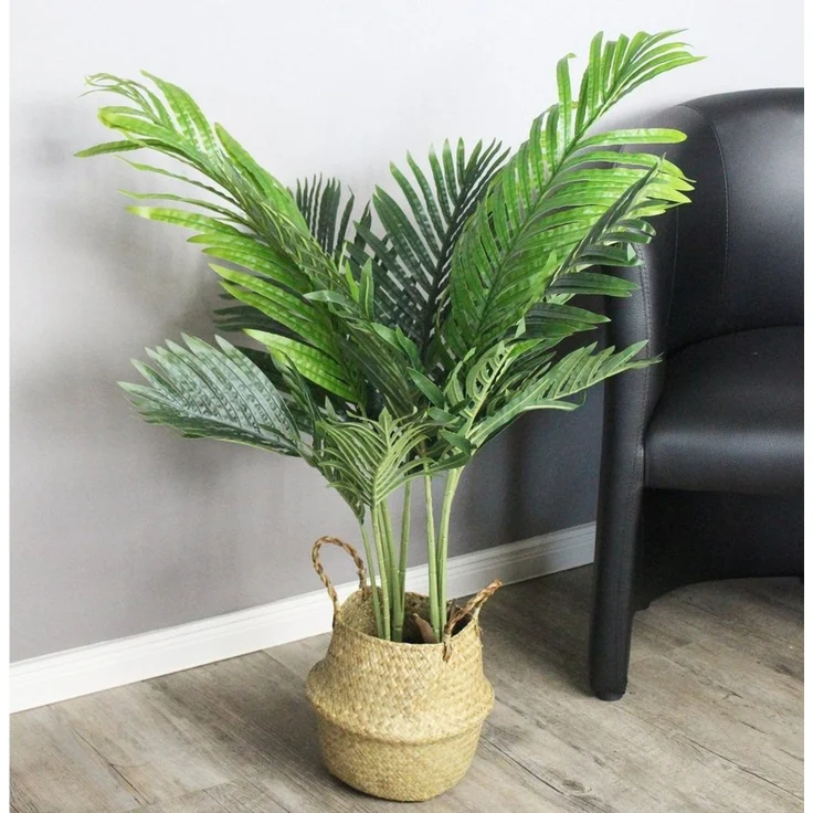 Kunstpalme künstliche Palme 90 cm mit Seegraskorb künstliche Pflanze Palme, Arnusa, Höhe 90 cm, wie echt mit stilvollen Übertopf – Bild 3