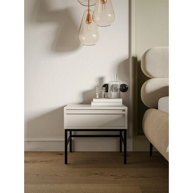 Selsey 'Evo' Nachttisch mit Schublade, greige mit schwarzem Metallgestell, ca. 44 x 50 x 34 cm – Bild 2