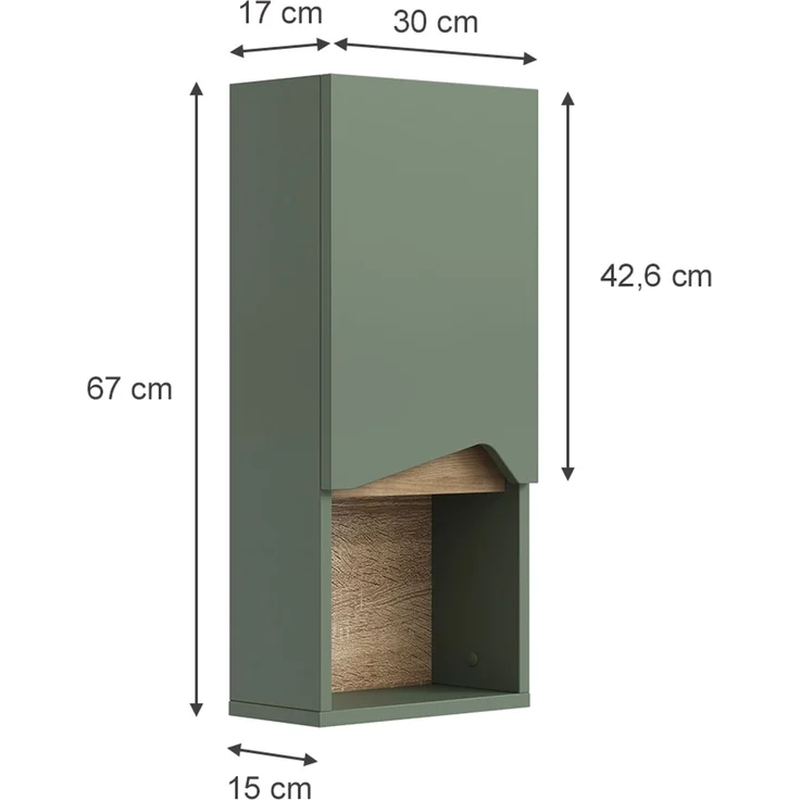 Badschrank Marelle Grün/Artisan 30 x 67 cm mit Tür und offenem Fach Vicco – Bild 2