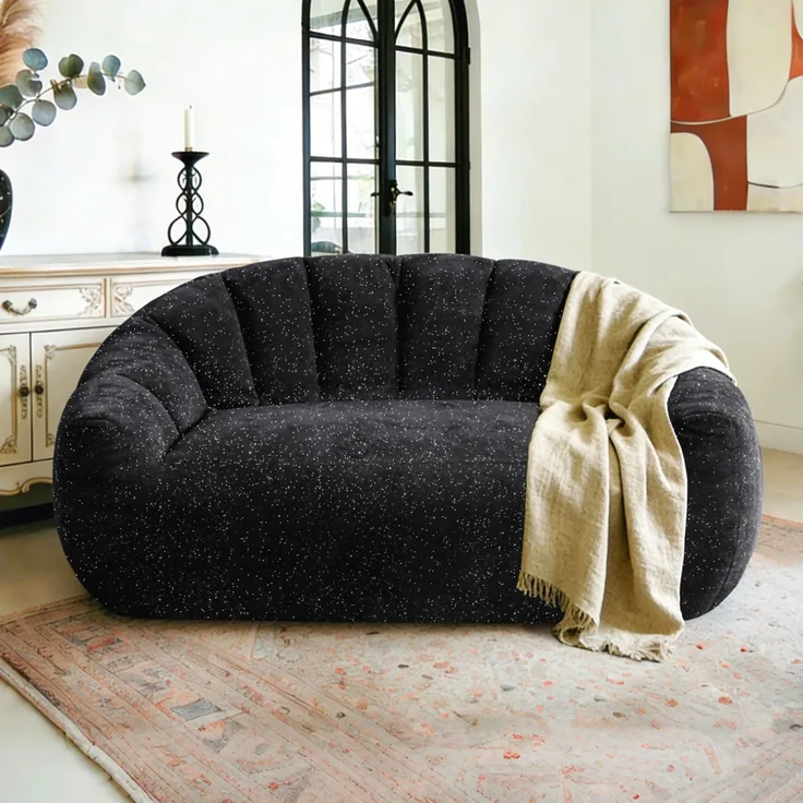 Sitzsack-Sessel 140cm×98cm×61cm in Schwarz mit Armlehnen und weichem Flanellbezug