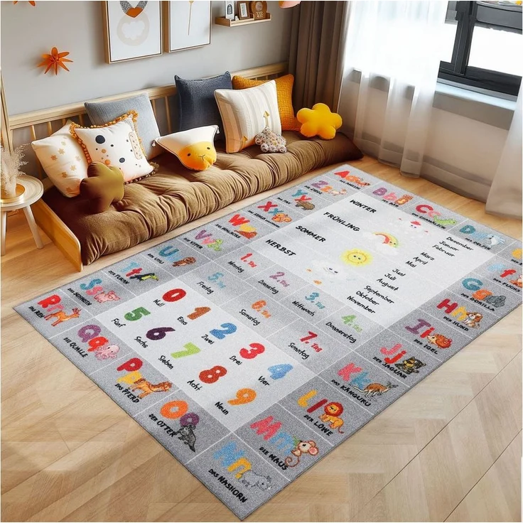 SIMPEX24 Teppich Alphabet Zahlen Tiere Design, Rechteckig, Höhe: 7 mm, Teppich Kinderzimmer Alphabet Zahlen Tiere Design Rutschfest Waschbar – Bild 1