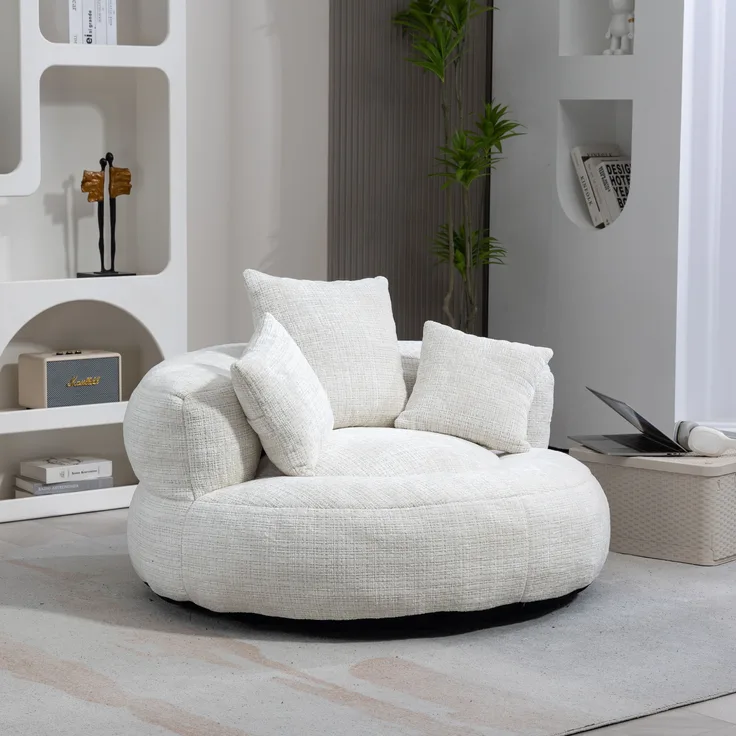 Sitzsack Chenille Beige, hohe Rückenlehne, 108x108x52 cm