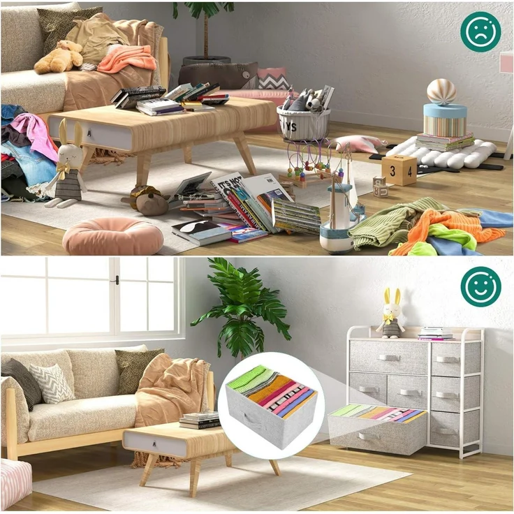 YITAHOME Kommode Schrank 7 Schubladen Stoff Modern Aufbewahrung Hellgrau – Bild 4