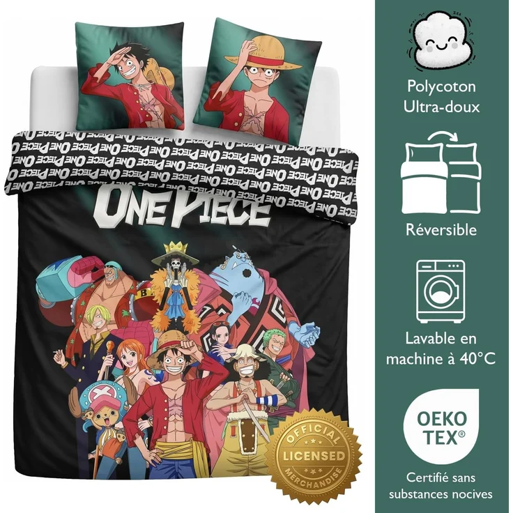 One Piece Bettbezug Set 240 × 220 cm mit 2 Kissenhüllen 65 × 65 cm für große Betten – Bild 4