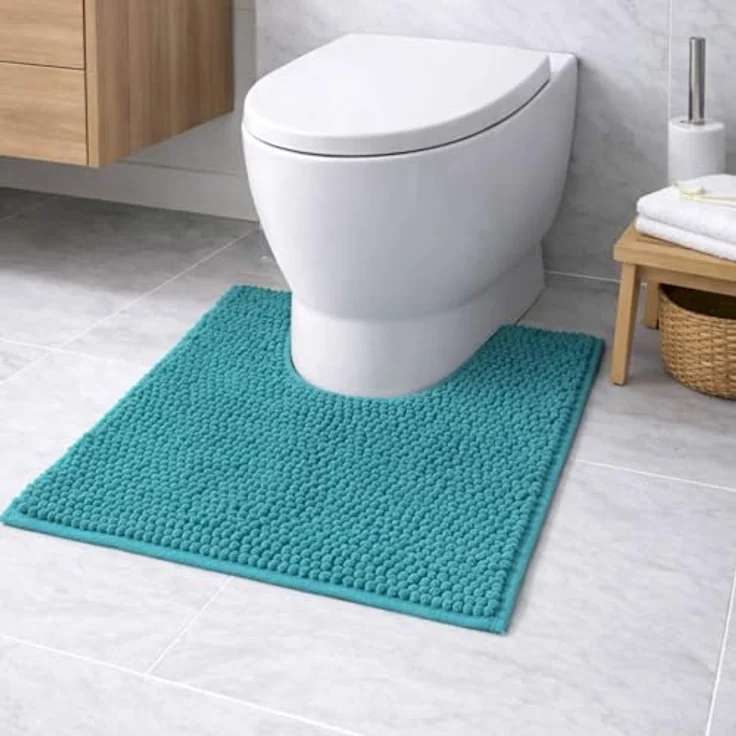 WohnDirect Badematte 45x45 cm MIT WC Ausschnitt | Petrol - rutschfest & Waschbar - Badezimmerteppich zum Set kombinierbar, Badvorleger, WC Garnitur, Badteppich – Bild 1