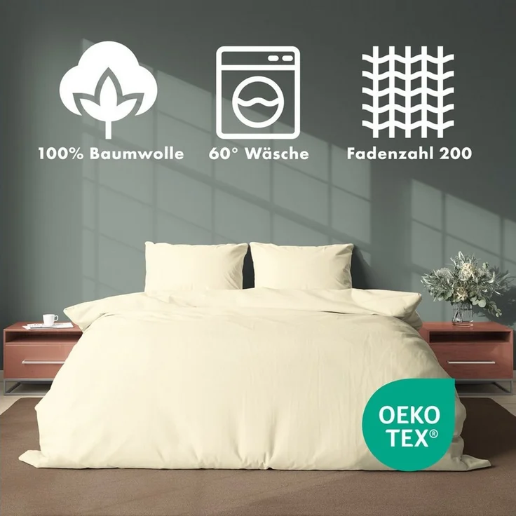 Jacobson Bettwäsche Set - 100% Baumwolle, Perkal, 3 teilig, Erhältlich in den Größen 135x200, 155x220, 200x200, 200x220, 240x220 – Bild 3