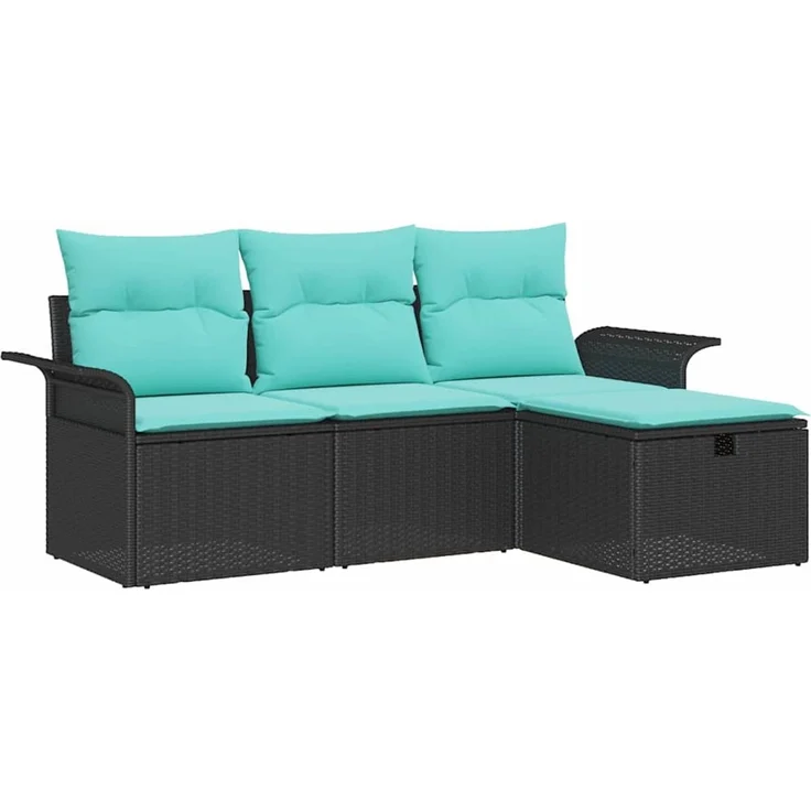 vidaXL Gartensofa-set mit Kissen mit Speicher 4 pcs Poly Rattan 3360187 – Bild 2