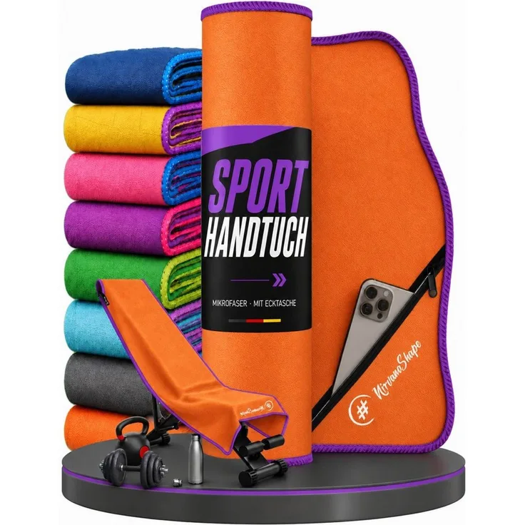 NirvanaShape Sporthandtuch NirvanaShape Mikrofaser Fitnesshandtuch mit Ecktasche und Knöpfen, saugfähig, leicht, schnelltrocknend, für Reisen, Fitness, Yoga, Sauna
