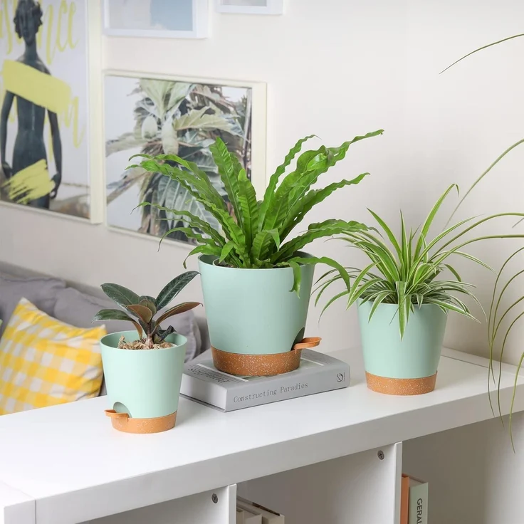T4U 20cm Kunststoff Blumentopf Selbstbewässerung 3er-Set für Pflanzen Grün – Bild 8