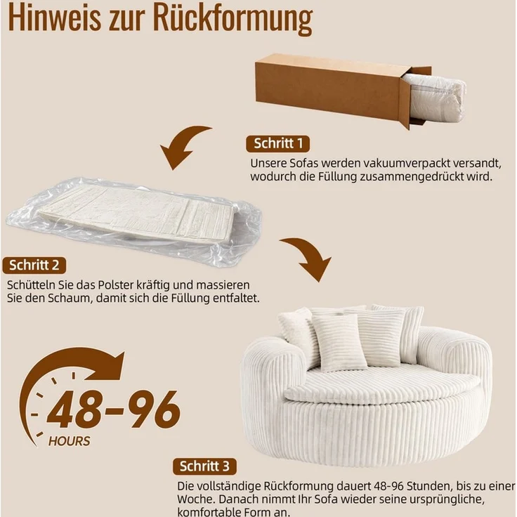 i@home Sitzsack Loungesessel Cord gepolstert, Relaxsessel Bodensessel (1 St, extrabreiter Sitzfläche und Armlehnen, rutschfest), Sessel mit Taschenfedern, 5 Kissen für Schlafzimmer & Leseecke 145 cm – Bild 3