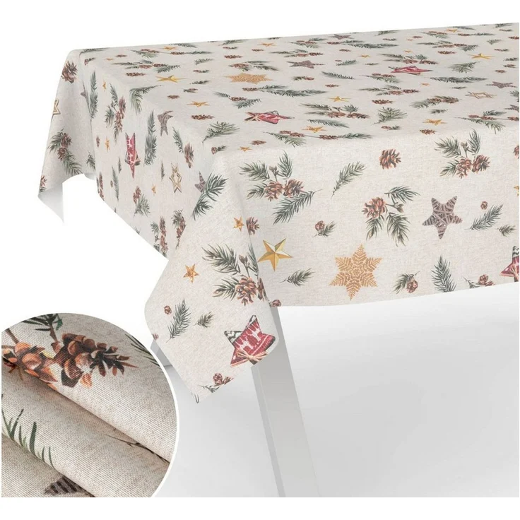 ANRO Tischdecke pflegeleicht Weihnachten Tischtuch Christmas Tannenzapfen Tischwäsche (Einzelstück 1-tlg), Schutz-Beschichtung wasserabweisend Grün 100x140 cm – Bild 1