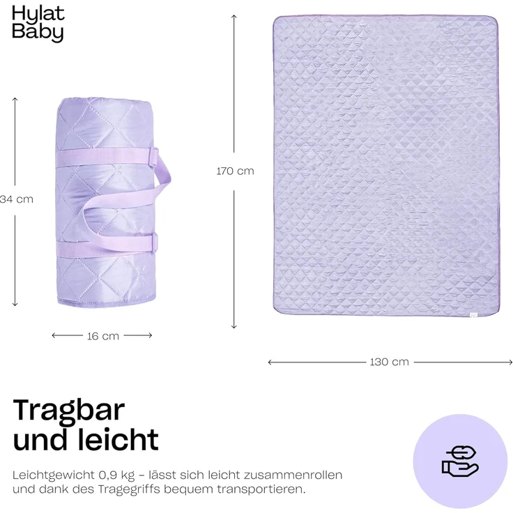 Hylat Baby Picknickdecke - Gepolsterte Stranddecke - Violett - Wasserabweisend, wärmeisolierend, aus weichem gestepptem Stoff, 130 x 170 cm - Robustes Design, leicht und faltbar mit Tragegriff – Bild 2