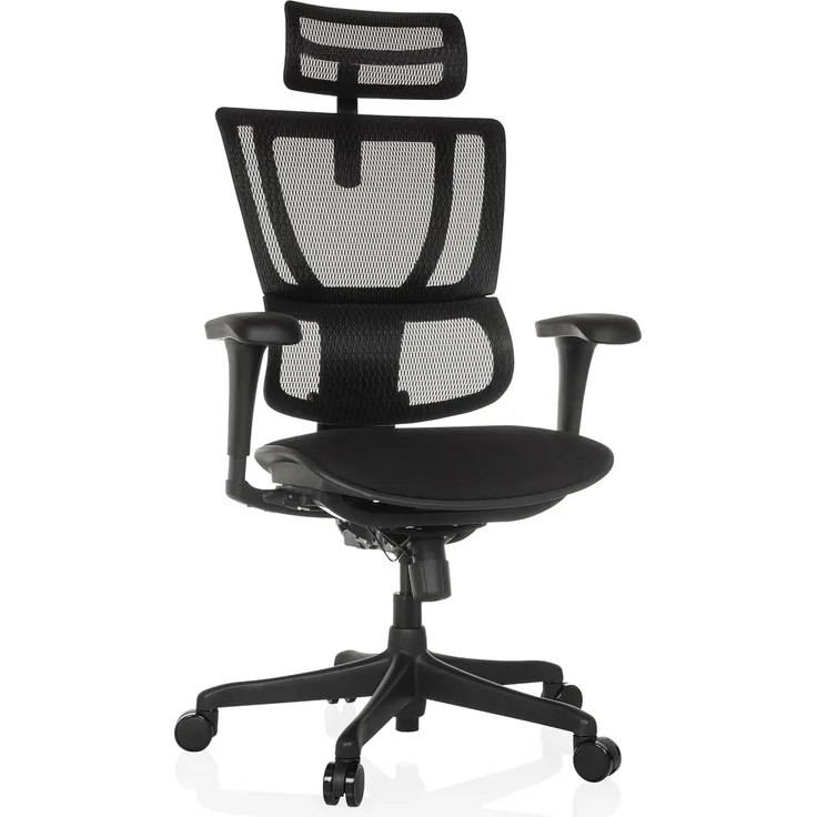 hjh OFFICE Bürostuhl ergonomisch ERGOHUMAN Slim ECO F GEN2 Originales Design, Bürosessel mit Flexibler Lendenwirbelstütze, gepolsterte Sitzfläche, Schwarz