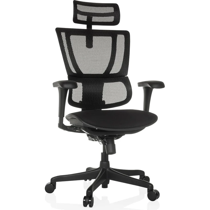 hjh OFFICE Bürostuhl ergonomisch ERGOHUMAN Slim ECO F GEN2 Originales Design, Bürosessel mit Flexibler Lendenwirbelstütze, gepolsterte Sitzfläche, Schwarz – Bild 1