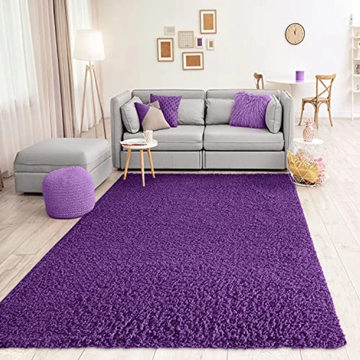 VIMODA Teppich Prime Shaggy Hochflor Langflor Einfarbig Modern Lila für Wohnzimmer, Schlafzimmer, kinderzimmer, Maße:70x250 cm – Bild 2