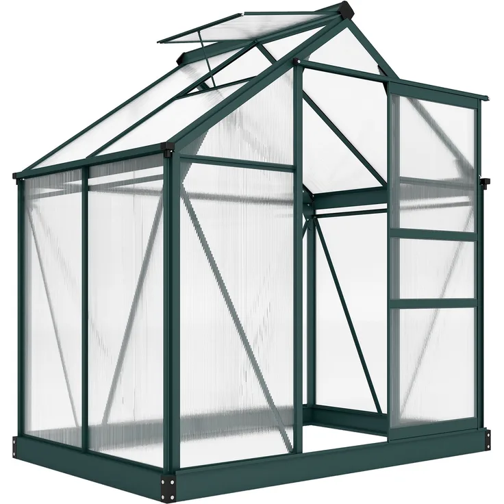 MELAYR, Gartengewächshaus aus Polycarbonat, 190 x 132 x 201 cm, UV-beständig 30+, Grün+Transparent
