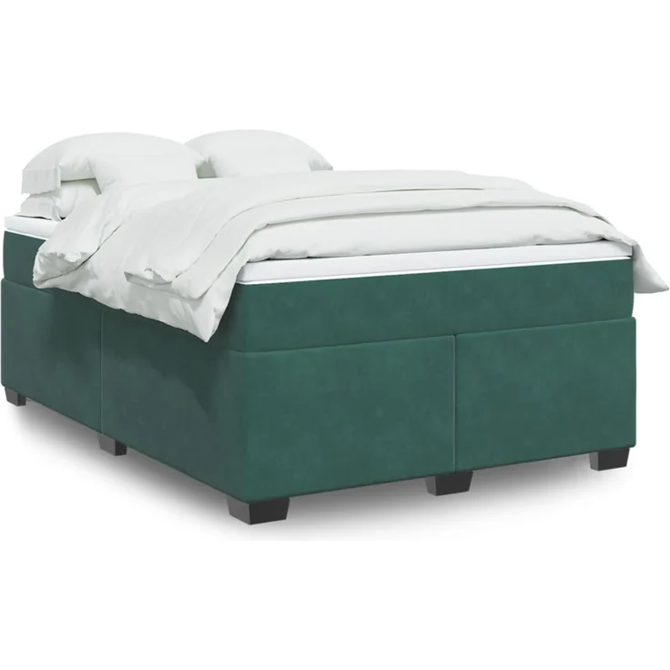 vidaXL Boxspringbett mit Matratze Dunkelgrün 160x200 cm Samt 3285296 – Bild 1