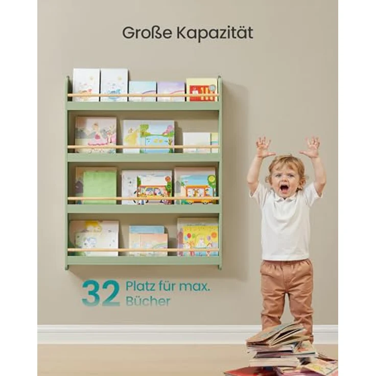 SONGMICS Bücherregal Kinder, Kinderregal mit 4 Ebenen, Spielzeugregal, Wandregal, für Kinderzimmer, Spielzimmer, lorbeergrün-naturfarben GKR014CE02 – Bild 6