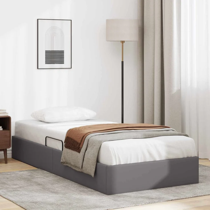 vidaXL Ottoman Bettgestell mit Speicher Grau 100 x 200 cm Kunstleder 3442760 – Bild 1