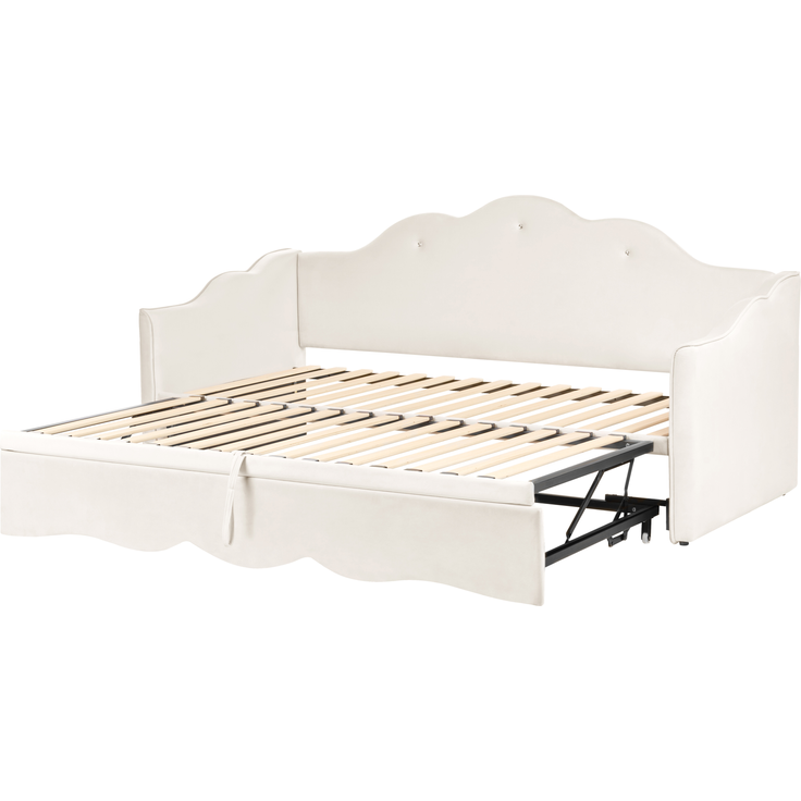 Ausziehbett Samtstoff LORETTE 90 x 200 cm Hellbeige – Bild 4