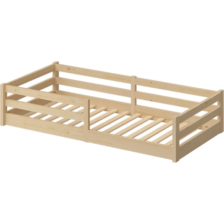 Bellabino 'Iskri' Bodenbett 90x200 cm, natur, Massivholz Kiefer, Montessori Kinderbett mit Rausfallschutz und Lattenrost – Bild 2