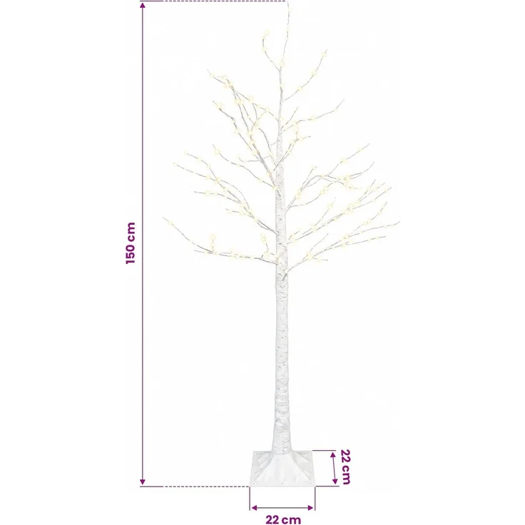 vidaXL Birken-Weihnachtsbaum Weiß 22 x 22 x 150 cm Kunststoff 232 LEDs 42055353 – Bild 7