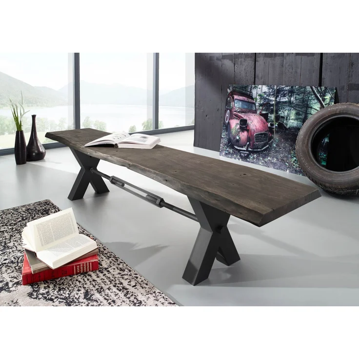 Bank Akazie 180x38x46 grau lackiert IRON LABEL #146 – Bild 7