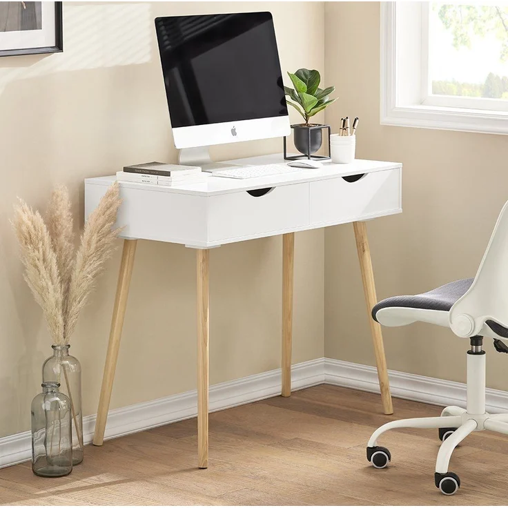 SoBuy Schreibtisch FWT40, Tisch, Eckschreibtisch, platzsparender Bürotisch, Schminktisch, mit 2 Schubladen Tisch Computertisch Kinderschreibtisch Bürotisch – Bild 3