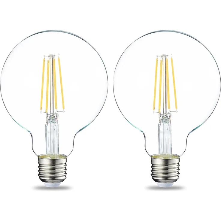 Amazon Basics LED-Leuchtmittel, Globe-Form (G93), Edison-Sockel E27, 7 W (entspricht 60-W-Glühbirne), Warmweiß, nicht dimmbar, klares Filament, 2Stück
