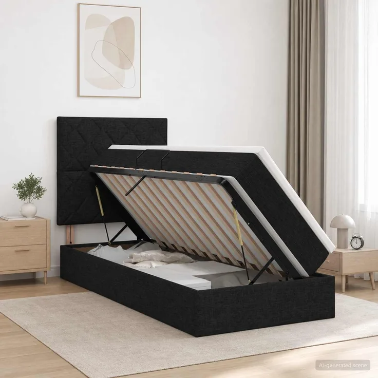 vidaXL LED-Speicherbett mit Matratze Schwarz 90 x 200 cm Stoff 3459983