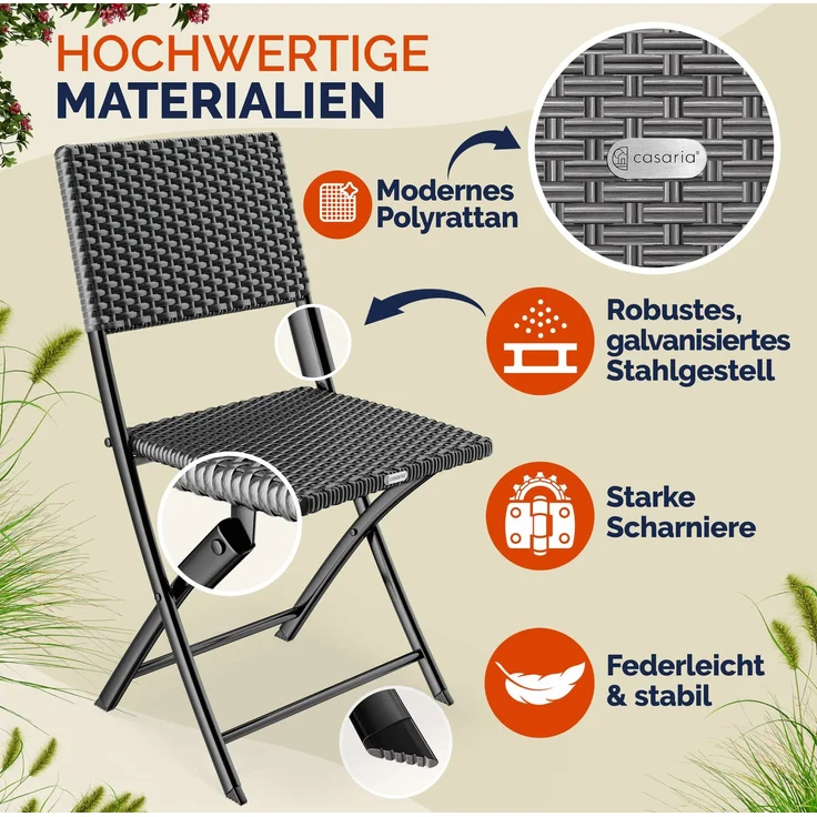 CASARIA® Polyrattan Klappstuhl 4er Set Anthrazit leicht – Bild 4