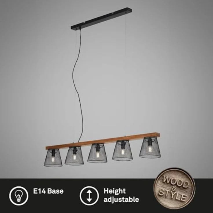Briloner Pendelleuchte TAUNUS, 5-flammige Hängelampe mit Holz-Metall-Design, schwarz, exkl. 5x E14, 25 W, 110 x 15 x 136 cm – Bild 2