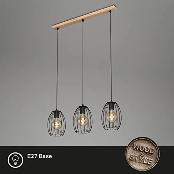 Briloner Hängelampe Waktu Vintage, 3-flammig, schwarz/holz – Bild 2