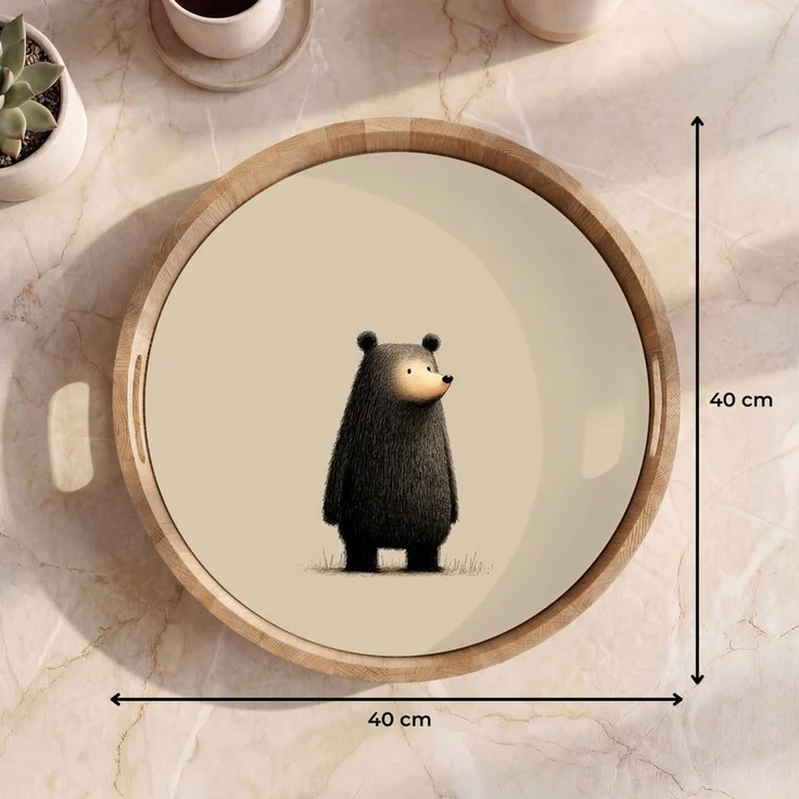 OnlyWow Tablett Rund mit Henkel Bär - Dunkelbraun - Minimalistisch, Eichenholz, (1-tlg), Siervierplatte, Tray, Frühstücksbrett – Bild 2
