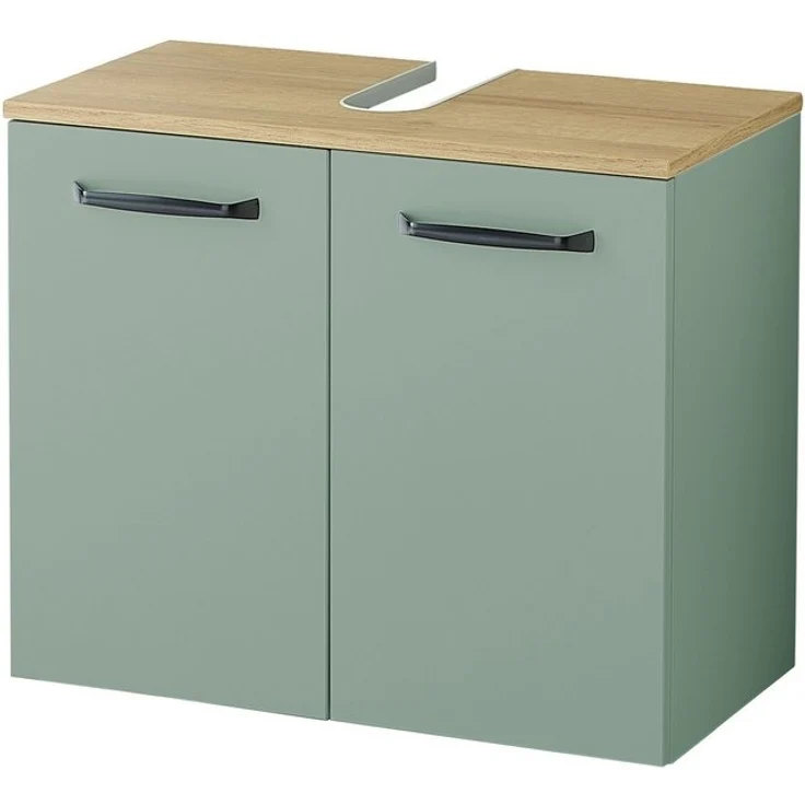 Saphir Waschbeckenunterschrank Quickset 500, 2 Türen, Siphonausschnitt Waschbeckenschrank inkl. Türdämpfer, Griffe in Schwarz – Bild 4