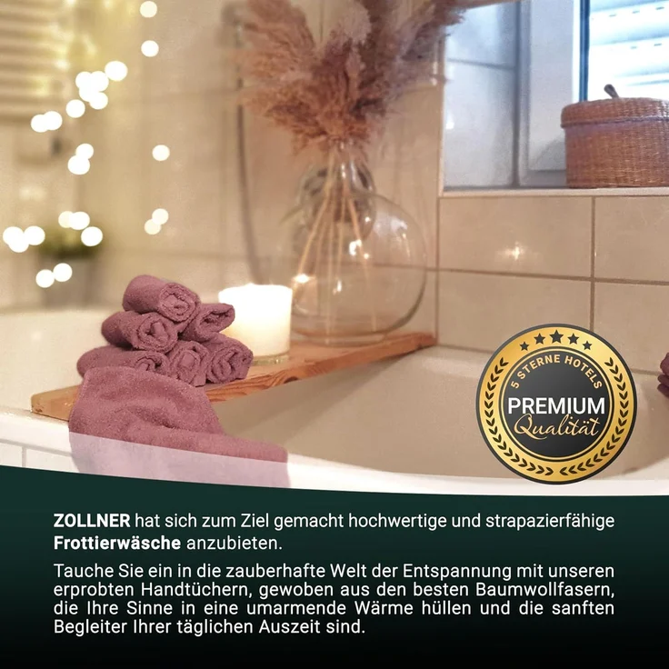 ZOLLNER 2er Set Saunahandtuch, Baumwolle, 70x200 cm, altrosa (rosa), 420 g/qm – Bild 5
